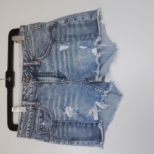 AEO Midi Super Stretch Distressed Frayed Denim Jean Shorts Size 8